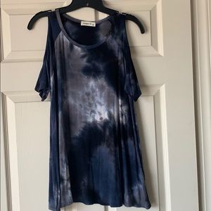 Navy and blue off the shoulder shirt